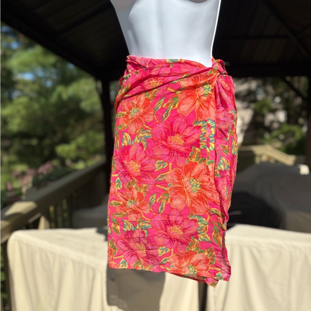 BEACH RIOT  Vibrant Pink and Orange Floral Sarong, OS fits up to 48” waist